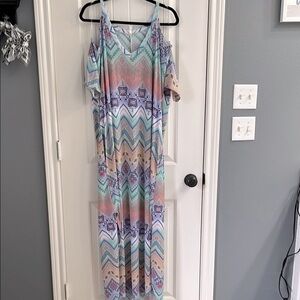 Colorful Geometric Maxi Cold Shoulder Dress